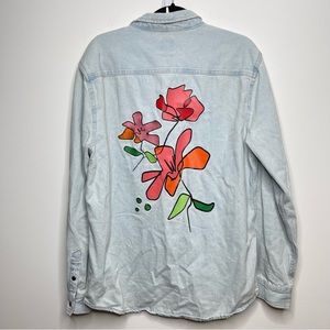 Zara Embroidered Light Wash Oversized Jean Jacket  Men Large
